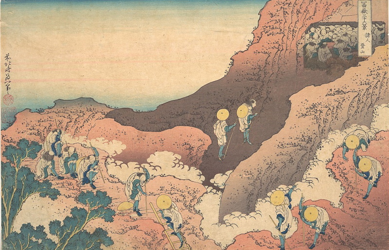 Foto: Hokusai - Pilger besteigen den Berg Fuji - aus der Serie 36 Ansichten des Berg Fuji (1830-1832)