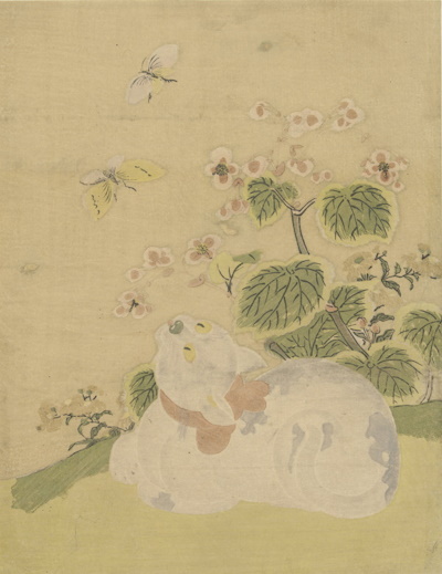 Katze und Schmetterlinge - Suzuki Harunobu (ca.1770) zugeschrieben